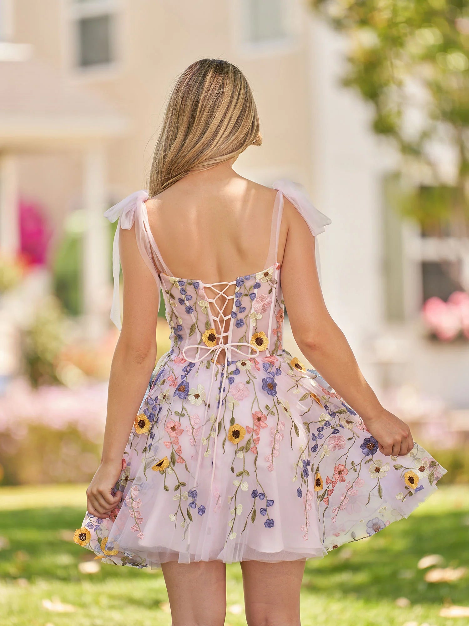A-Line Lilac Short Homecoming Dress with 3D Flowers