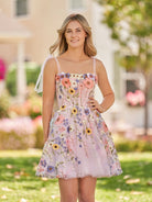 Sarah | A - Line Black Short Homecoming Dress with 3D Flowers - KissProm