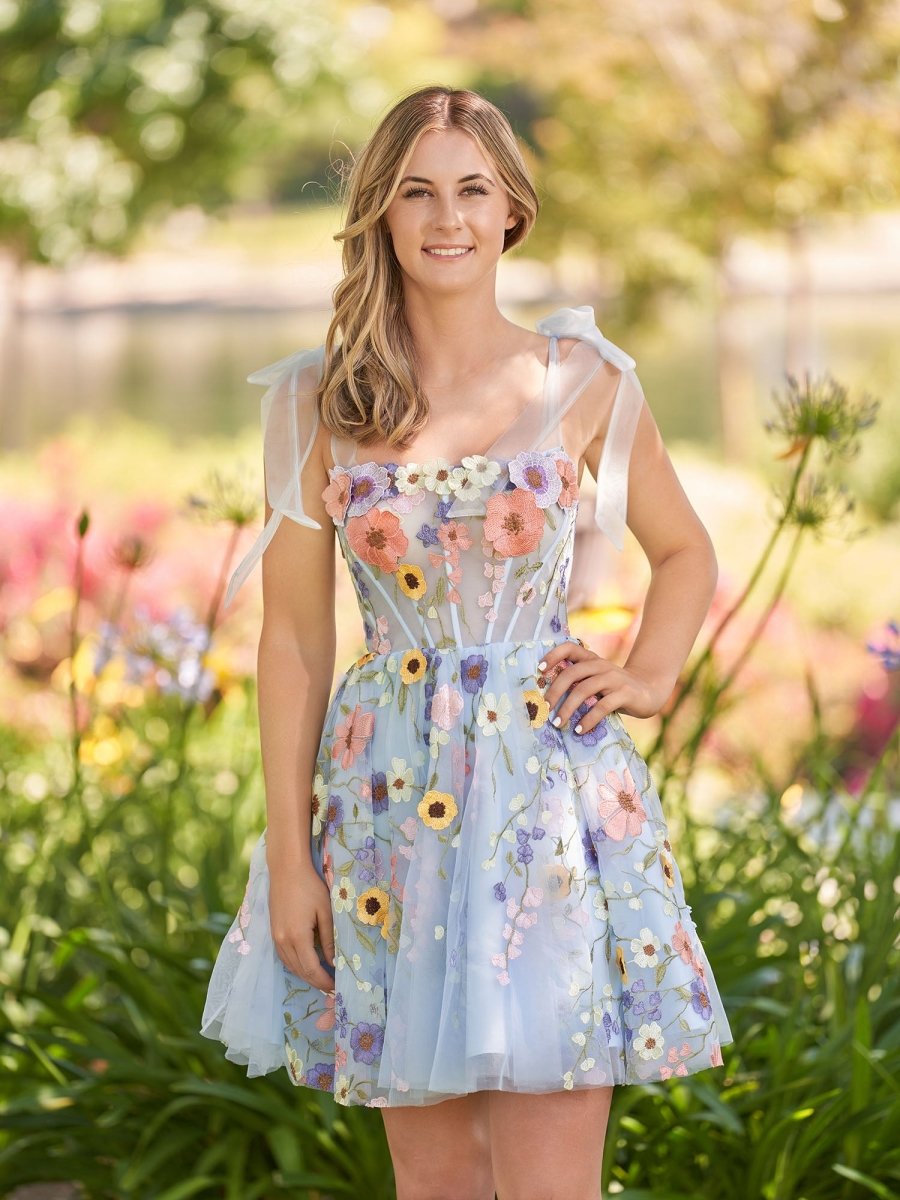 Sarah | A - Line Black Short Homecoming Dress with 3D Flowers - KissProm