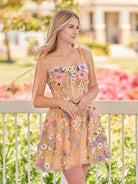 Sarah | A - Line Black Short Homecoming Dress with 3D Flowers - KissProm