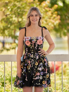 Sarah | A - Line Black Short Homecoming Dress with 3D Flowers - KissProm