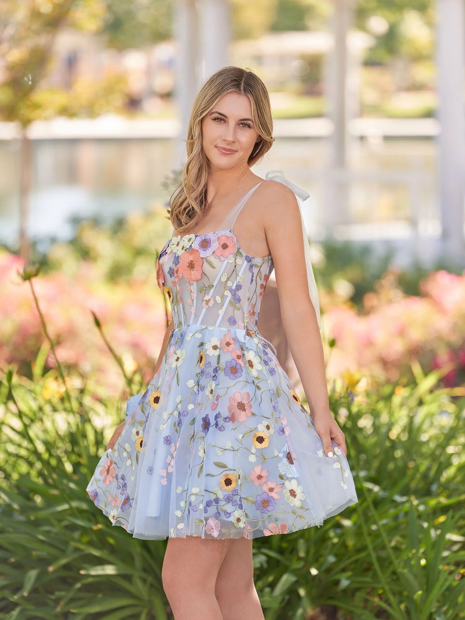 A-Line Lilac Short Homecoming Dress with 3D Flowers