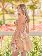 Sarah | A - Line Black Short Homecoming Dress with 3D Flowers - KissProm