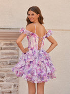 Seliora | Purple - A Line Off the Shoulder Tulle Ruffles Short Homecoming Dresses - KissProm
