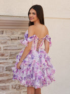 Seliora | Purple - A Line Off the Shoulder Tulle Ruffles Short Homecoming Dresses - KissProm