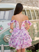 Seliora | Purple - A Line Off the Shoulder Tulle Ruffles Short Homecoming Dresses - KissProm