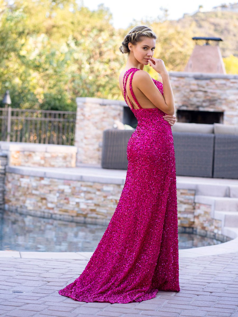 Fuchsia Mermaid One Shoulder Sequin Long Prom Dress with Slit KissDress Fuchsia Mermaid One Shoulder Sequin Long Prom Dress with Slit KissDress
