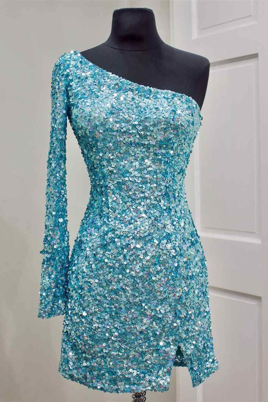 Bodycon One-Shoulder Sequins Short Homecoming Dresses