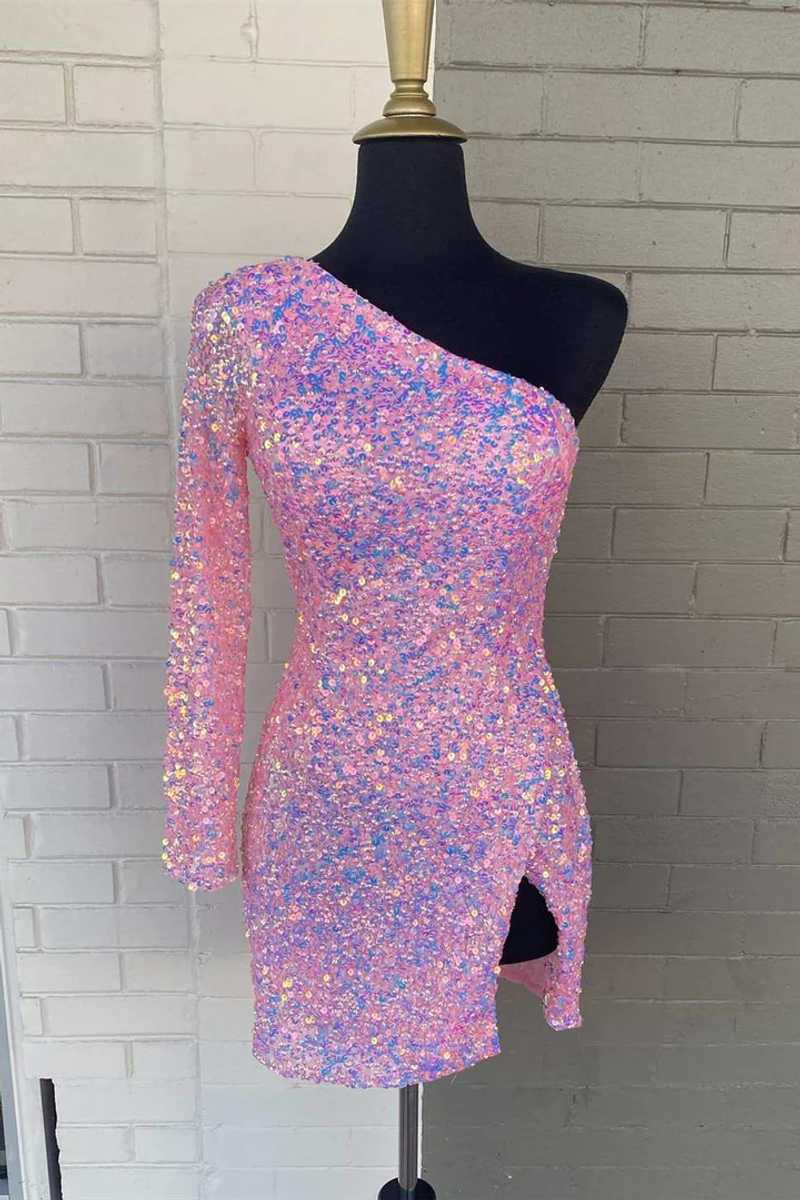 Bodycon One-Shoulder Sequins Short Homecoming Dresses