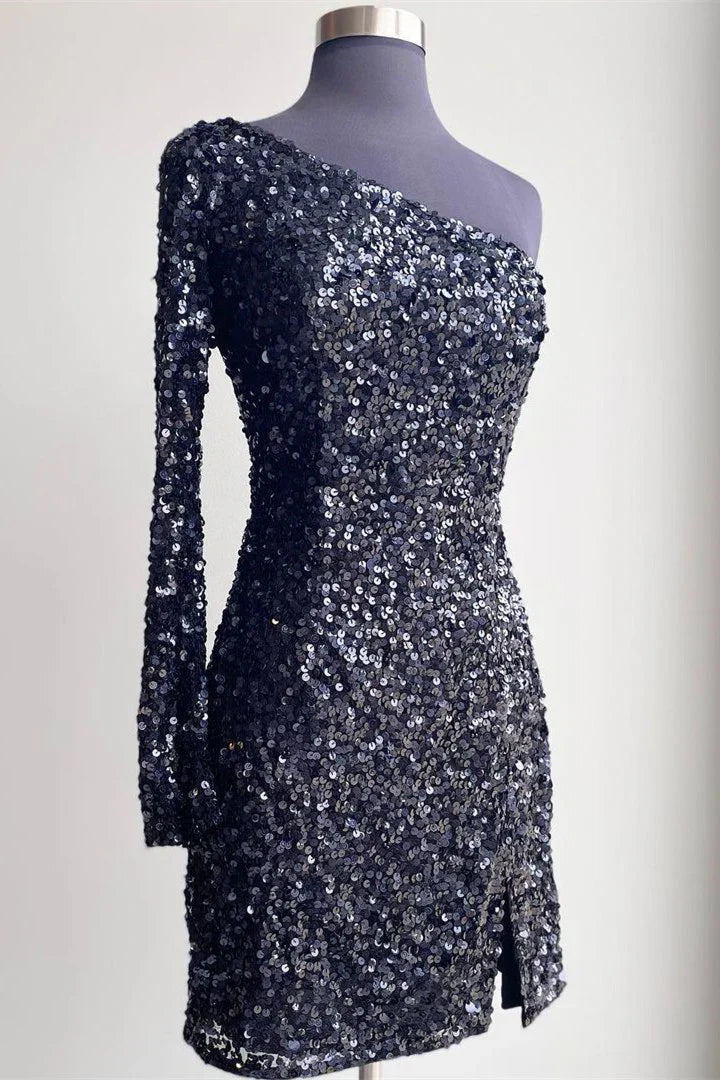 Bodycon One-Shoulder Sequins Short Homecoming Dresses