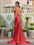 Sarai |Mermaid V - Neck Jersey Formal Dress with Lace - Up Back - KissProm