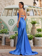 Sarai |Mermaid V - Neck Jersey Formal Dress with Lace - Up Back - KissProm