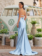 Sarai |Mermaid V - Neck Jersey Formal Dress with Lace - Up Back - KissProm