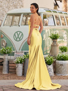 Sarai |Mermaid V - Neck Jersey Formal Dress with Lace - Up Back - KissProm