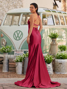Sarai |Mermaid V - Neck Jersey Formal Dress with Lace - Up Back - KissProm