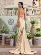 Sarai |Mermaid V - Neck Jersey Formal Dress with Lace - Up Back - KissProm