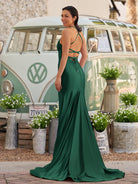 Sarai |Mermaid V - Neck Jersey Formal Dress with Lace - Up Back - KissProm