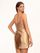 Shairi | Spaghetti Straps Bodycon Corset Satin Mini Dress with Slit - KissProm