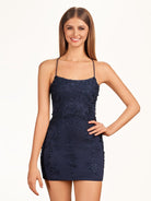 Laelia | Navy Blue Sheath Short Homecoming Dress With Appliques - KissDress