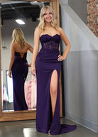 Amaya |Sheath Sweetheart Long Satin Prom Dress with Slit - KissProm