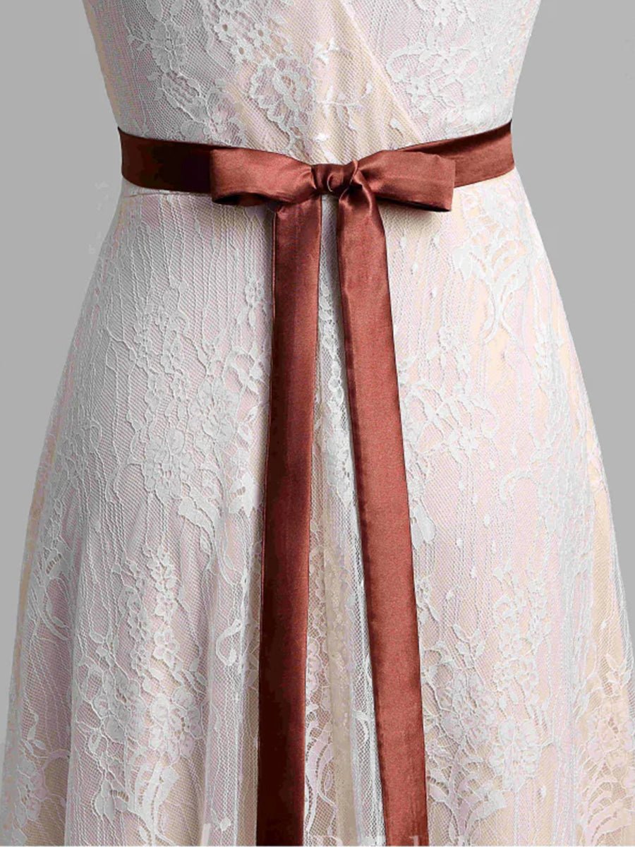 KissDress-Short Sleeve V-neck Pleated Long Lace Wedding Dress