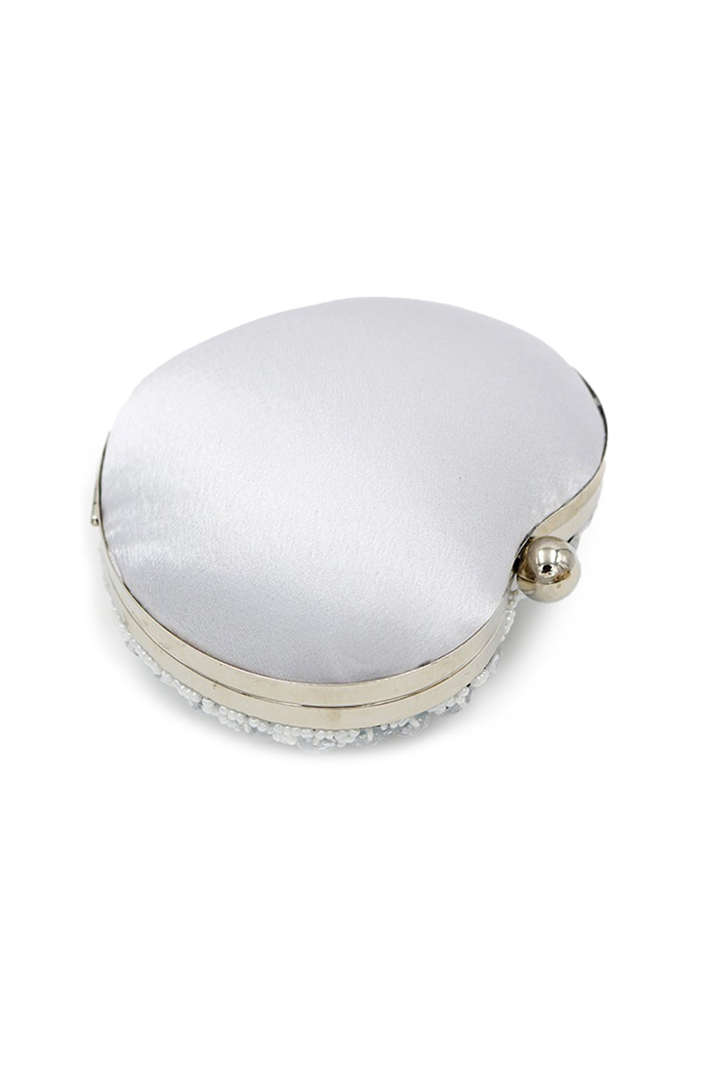 Silver Beaded Heart Shaped Party Clutch