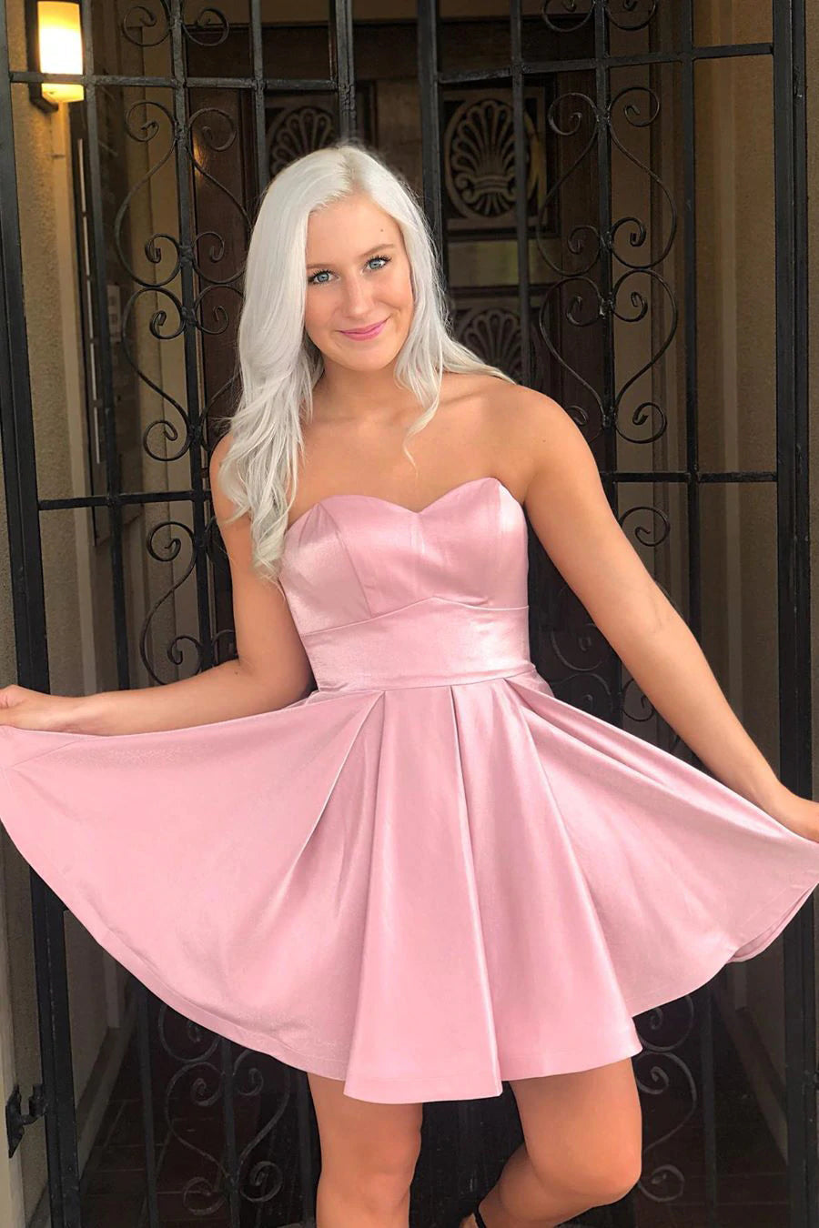 Simple A Line Strapless Pink Short Homecoming Dresses Pink 18
