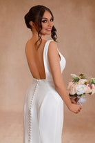 Simple Mermaid V Neck Satin White Wedding Dresses - KissProm
