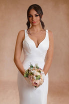 Simple Mermaid V Neck Satin White Wedding Dresses - KissProm