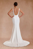 Simple Mermaid V Neck Satin White Wedding Dresses - KissProm