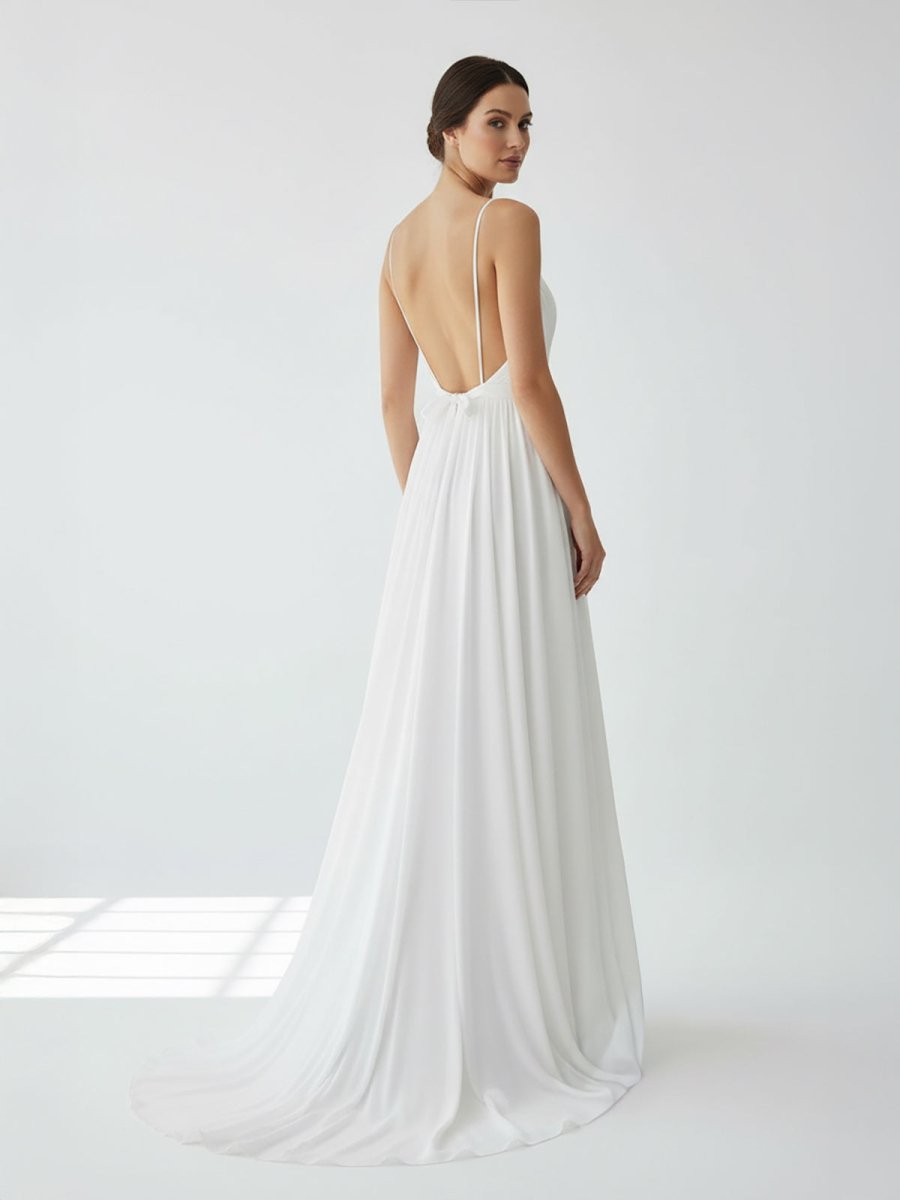 KissDress-Serafina  A-Line V Neck Straps Spaghetti Sheath Chiffon Wedding Dress