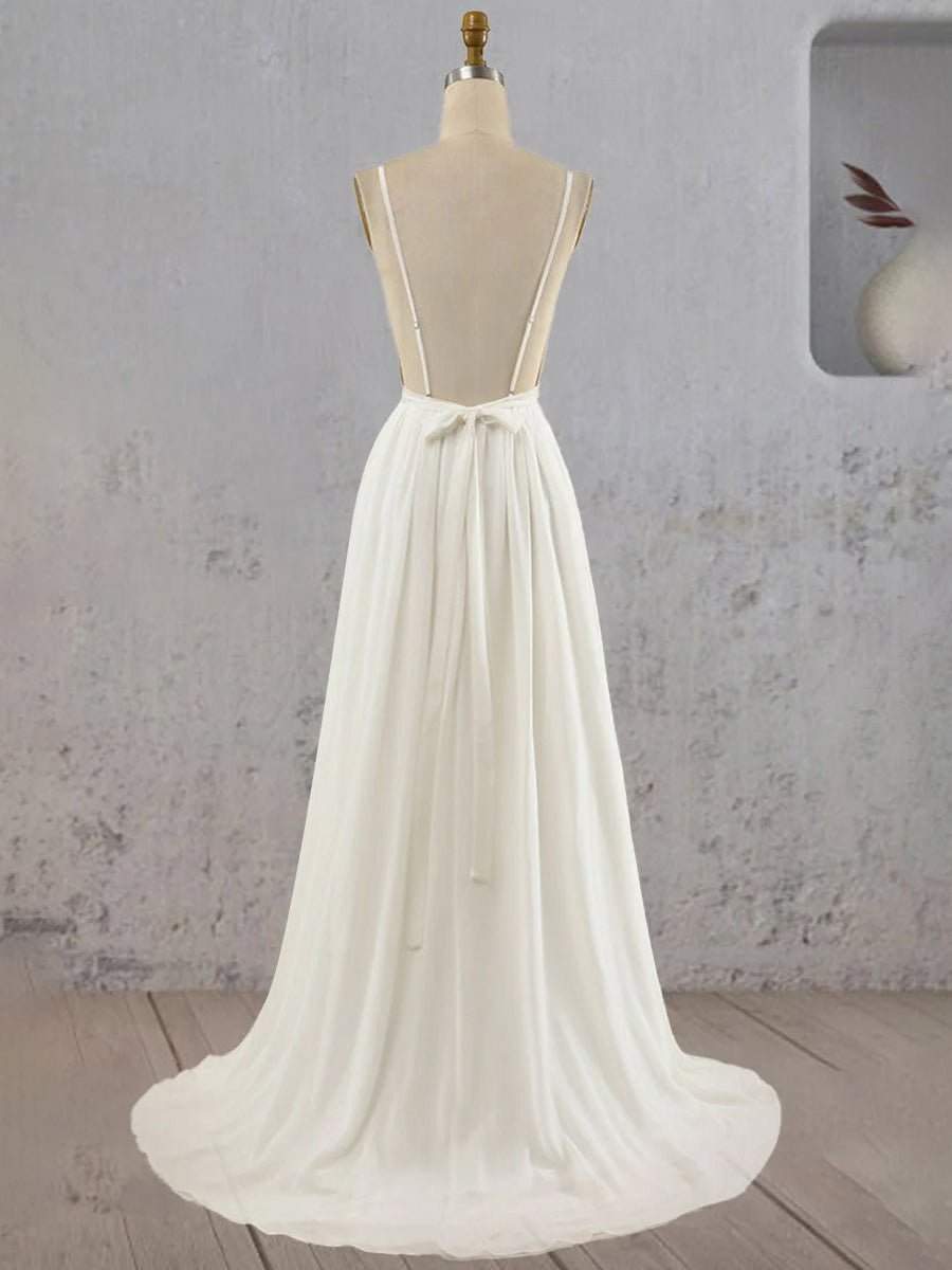 KissDress-Serafina  A-Line V Neck Straps Spaghetti Sheath Chiffon Wedding Dress
