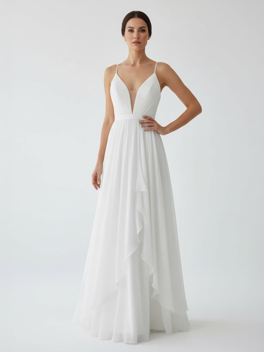 KissDress-Serafina  A-Line V Neck Straps Spaghetti Sheath Chiffon Wedding Dress