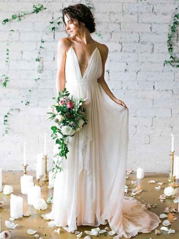 KissDress-Serafina  A-Line V Neck Straps Spaghetti Sheath Chiffon Wedding Dress
