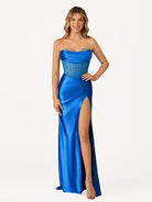 Siva | Royal Blue Strapless Satin Mermaid Prom Dress With Beading - KissProm