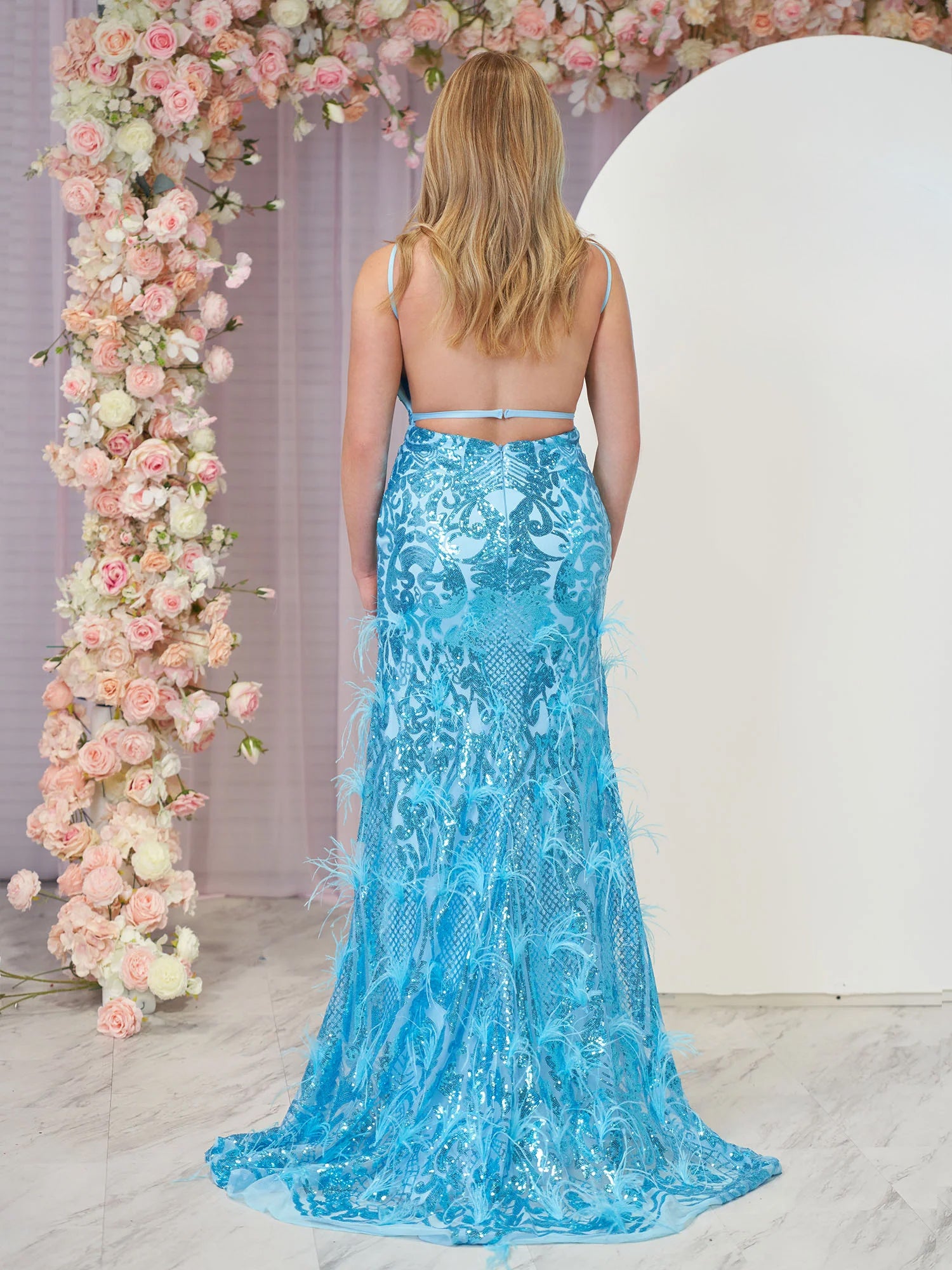 Peacock Jade Sequin Lace V Neck Mermaid Prom Dresses with Slit