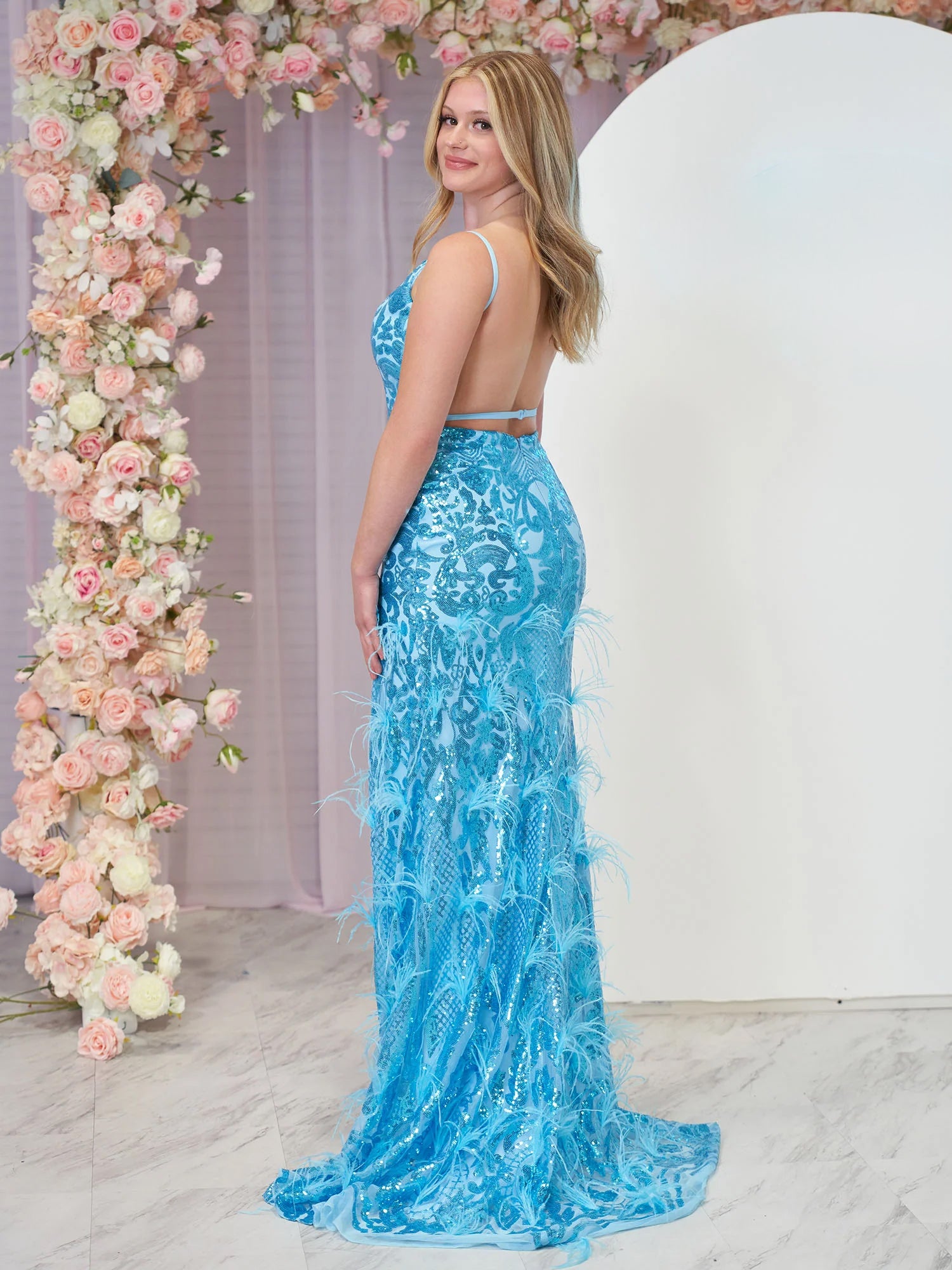 Peacock Jade Sequin Lace V Neck Mermaid Prom Dresses with Slit