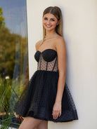 Eldona | A - Line Dotted Tulle Corset Short Homecoming Dress - KissProm