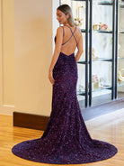 Maddison |Sparkly Blue Mermaid Sequins Long Backless Prom Dress - KissProm