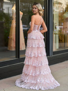 Livia |Sheath One Shoulder Tiered Lace Long Prom Dress - KissProm