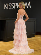 Livia |Sheath One Shoulder Tiered Lace Long Prom Dress - KissProm
