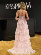 Livia |Sheath One Shoulder Tiered Lace Long Prom Dress - KissProm