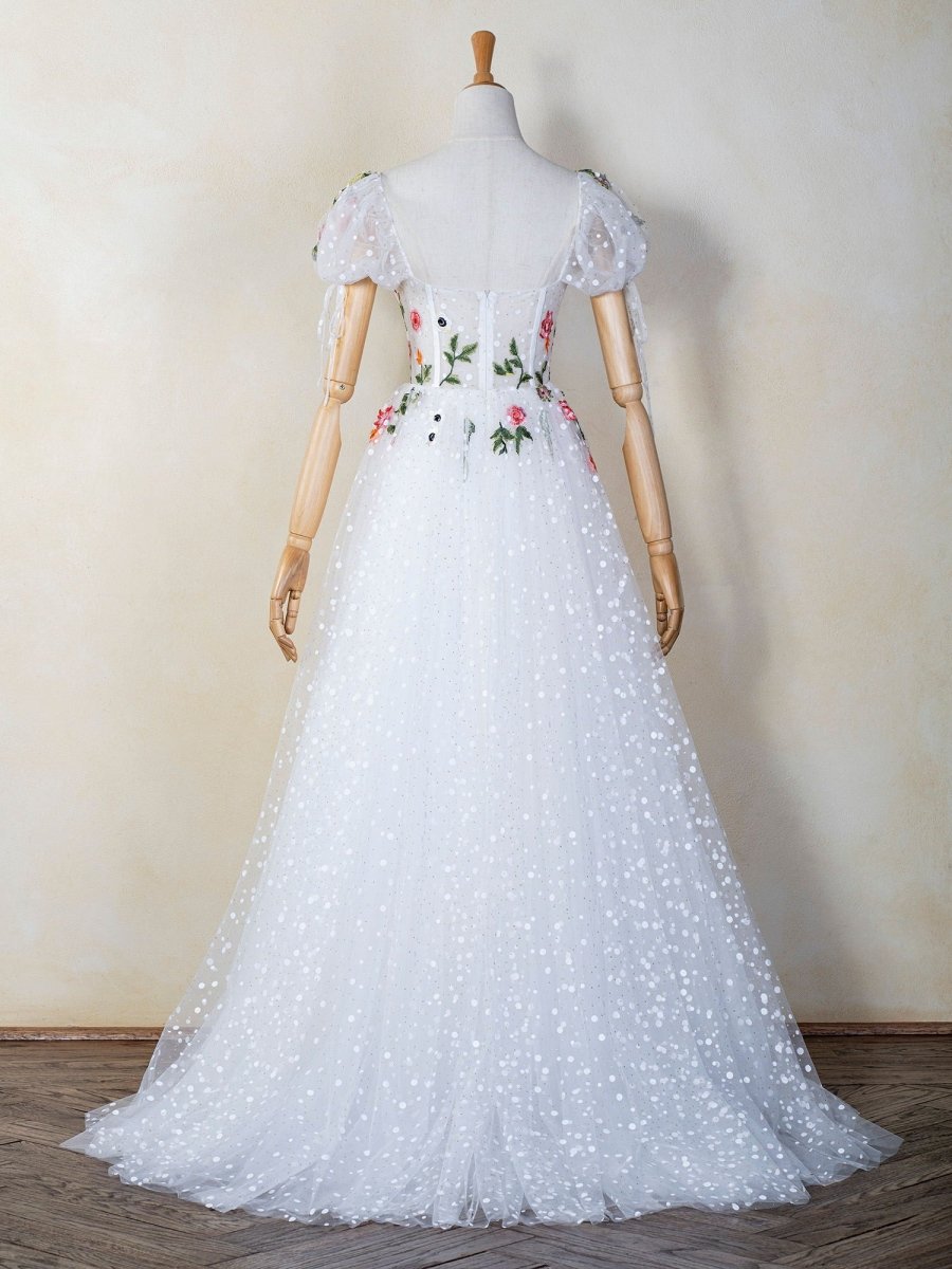 Corset Embroidered Tulle Sweep Train Prom Dress KissDress Corset Embroidered Tulle Sweep Train Prom Dress KissDress