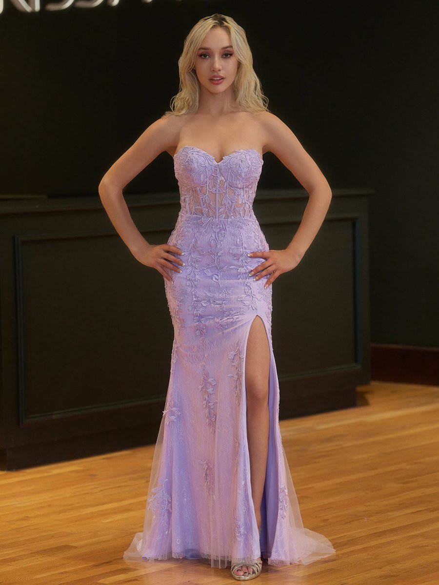 Nyomi |Mermaid Strapless Corset Lace Prom Dress with Slit - KissProm