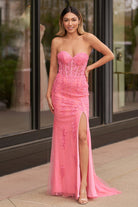 Nyomi |Mermaid Strapless Corset Lace Prom Dress with Slit - KissProm