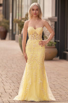 Nyomi |Mermaid Strapless Corset Lace Prom Dress with Slit - KissProm