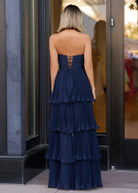 Khalani | Strapless Emerald Green Ruffle Multi - Layer Long Prom Dress - KissProm