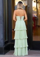 Khalani | Strapless Emerald Green Ruffle Multi - Layer Long Prom Dress - KissProm