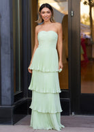 Khalani | Strapless Emerald Green Ruffle Multi - Layer Long Prom Dress - KissProm