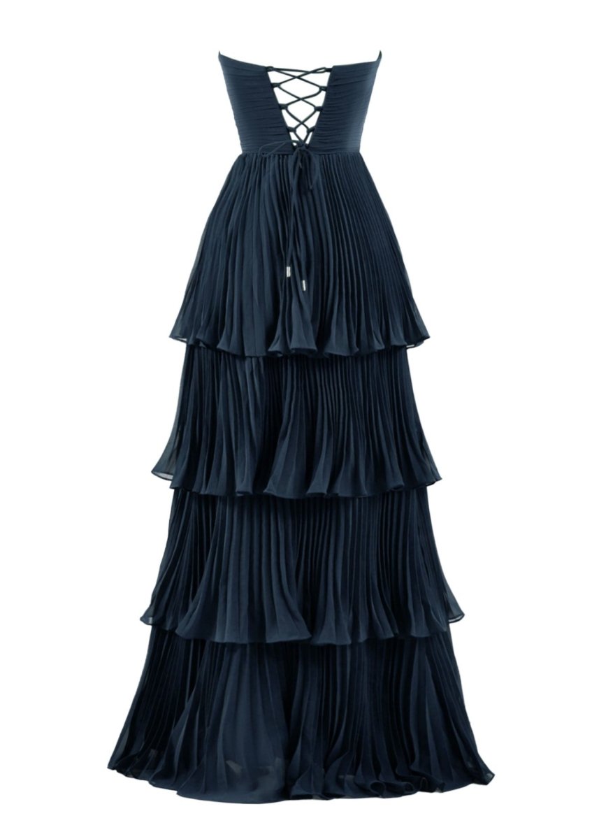 Khalani | Strapless Emerald Green Ruffle Multi-Layer Long Prom